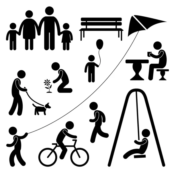 Mann Familie Kinder Garten Park Aktivität Symbol Piktogramm — Stockvektor