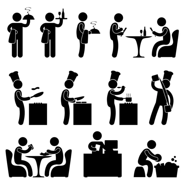 男人的餐厅服务员厨师客户图标符号象形图 — 图库矢量图片