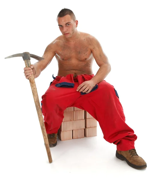 Worker with pickax — Stock Photo, Image