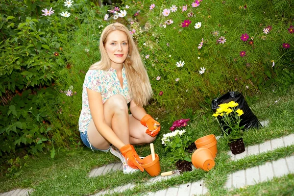 stock image Young woman gardening