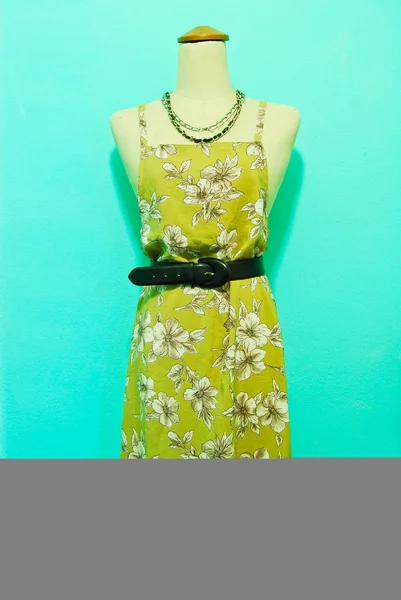 Vintage style woman dress on green background — Stock Photo, Image