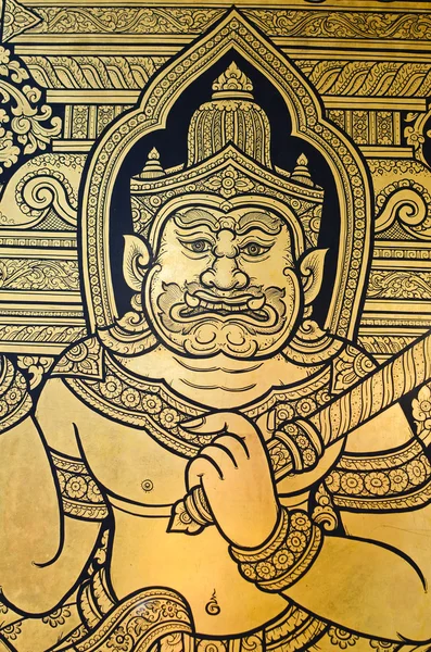 Pintura de arte estilo tailandês antigo na parede no templo de Buda — Fotografia de Stock