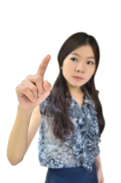 Retrato de mujer asiática señalando — Foto de Stock