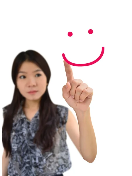 Portrait of asian woman drawing smile face — Stock Photo, Image