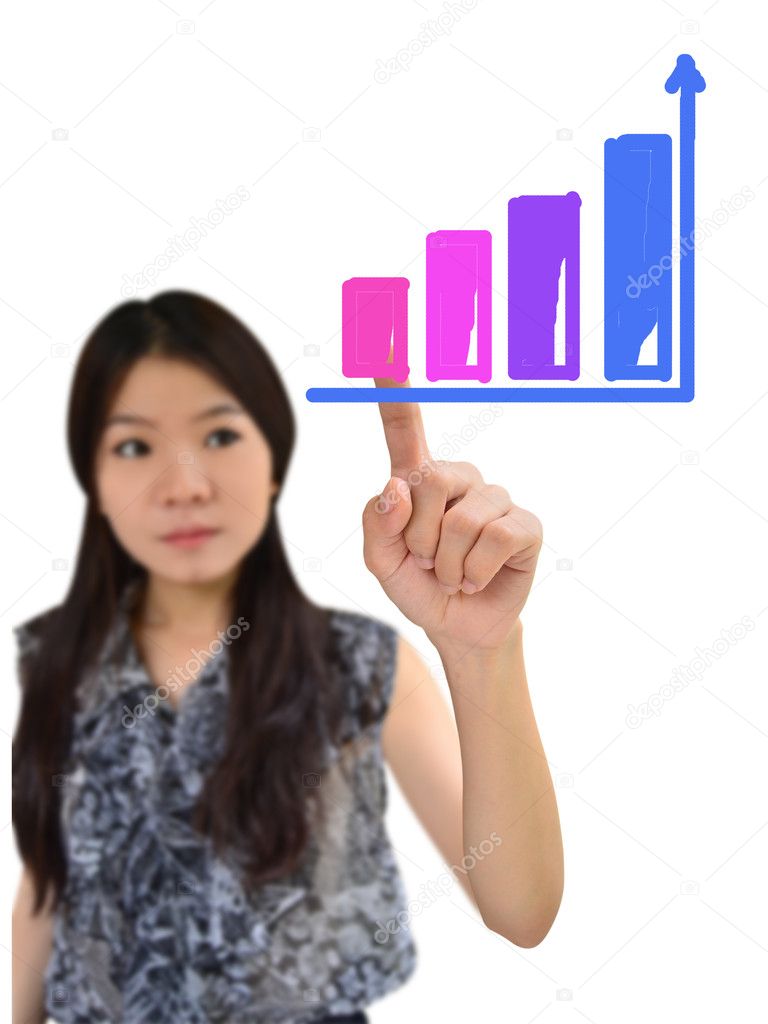 Portrait of asian woman drawing graph