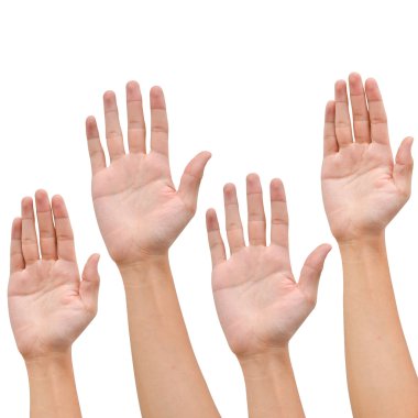 Hand raise up on white clipart