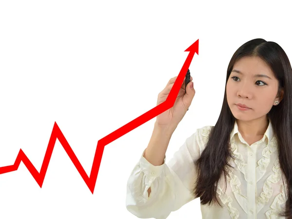 Geschäftsfrau zeichnet eine Grafik — Stockfoto