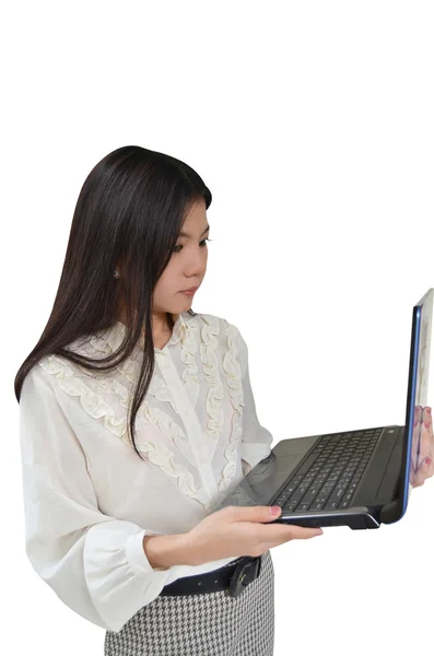 Business woman with laptop computer — Stock Photo, Image