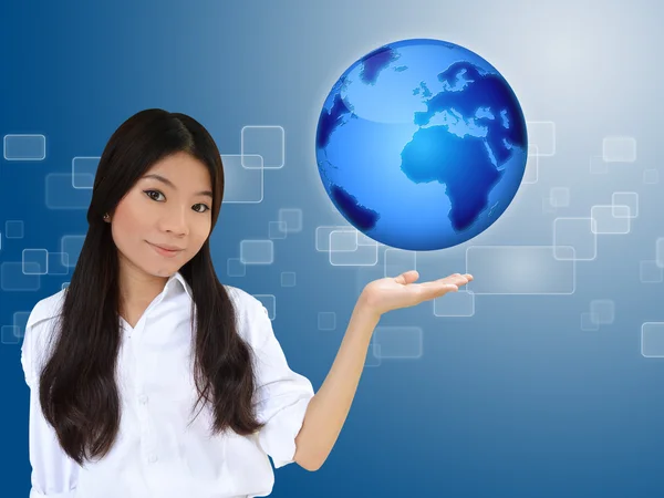 Business woman and the blue earth — Stock Photo, Image