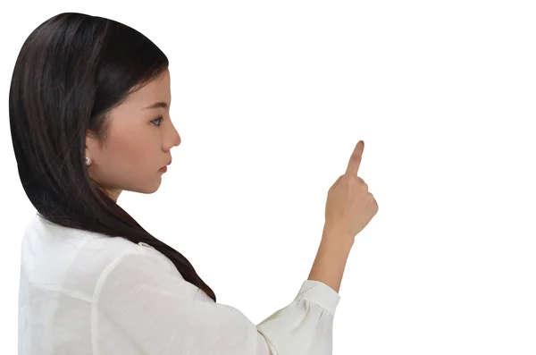 Affärskvinna som pekar på något — Stockfoto