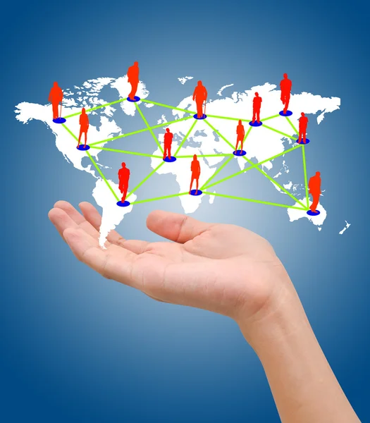 Hand with the map of social network — Stock Photo, Image