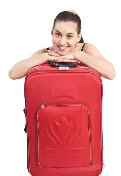 Piękna dziewczyna z torba podróżna — Zdjęcie stockowe