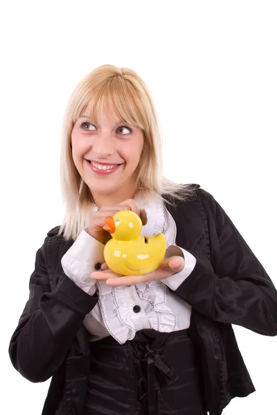 Woman with a money box — Stock Photo, Image