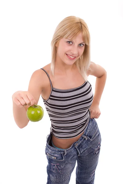 Successful diet with green apple — Stock Photo, Image