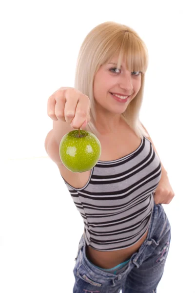 Erfolgreiche Ernährung mit grünem Apfel — Stockfoto
