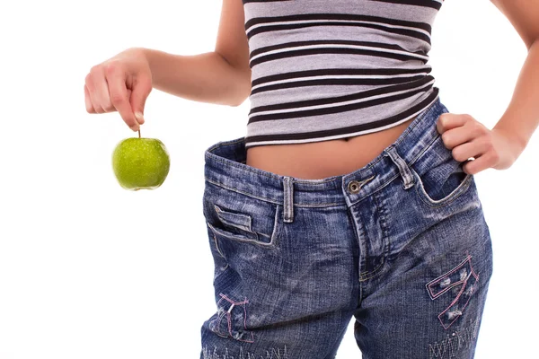 Успешная диета с зеленым яблоком — стоковое фото