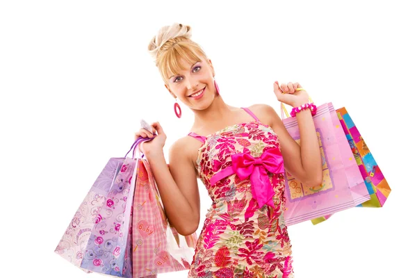 Atractiva joven con bolsas de compras — Foto de Stock