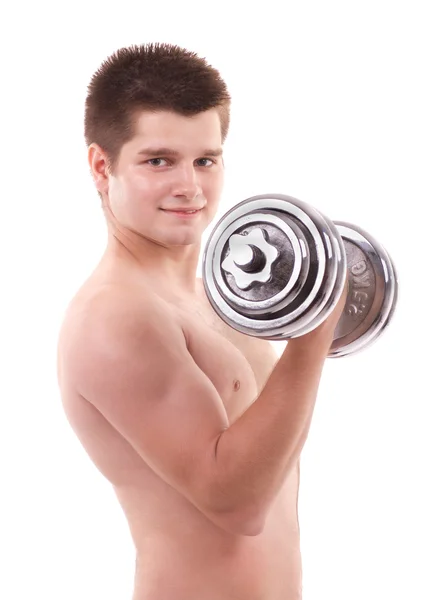 Musclé homme levant des poids — Photo