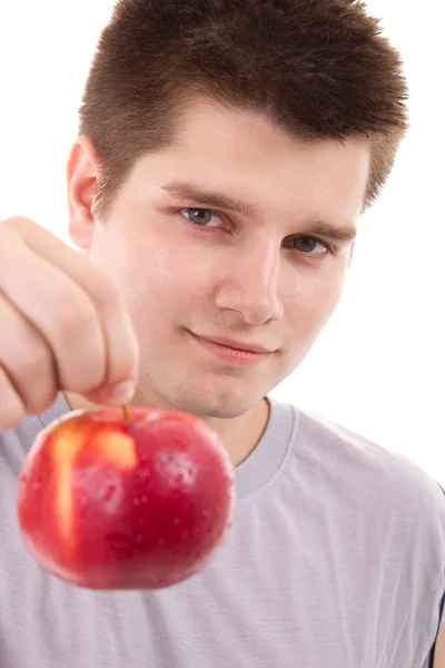 Czerwone jabłko w ręce człowieka — Zdjęcie stockowe