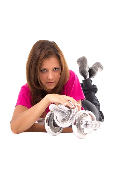 Healthy women holding weights — Stock Photo, Image