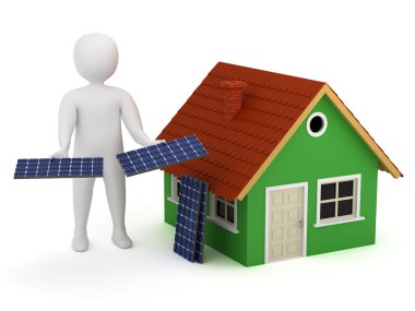 3d man with solar panels clipart