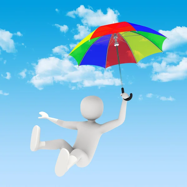 3D-Mann fliegt mit Regenschirm — Stockfoto