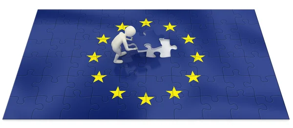 stock image 3d man finalizing European Union flag puzzle