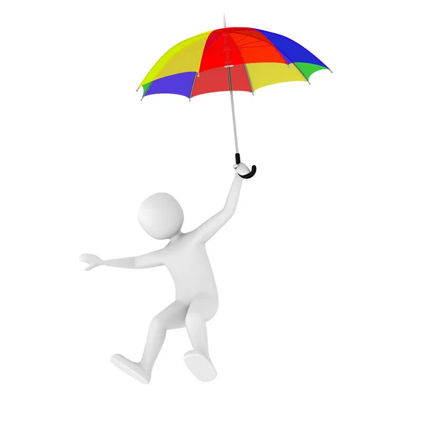 3d man flying with umbrella — Stock Photo, Image