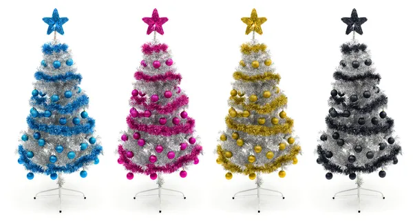 Синя, пурпурна, жовта і чорна різдвяні ялинки — стокове фото