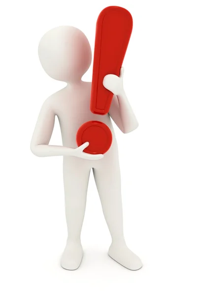 3d man holding exclamation mark — Stock Photo, Image