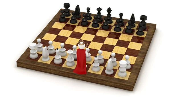 3d homem no tabuleiro de xadrez como rei — Fotografia de Stock