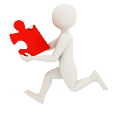 White man running with puzzle piece clipart