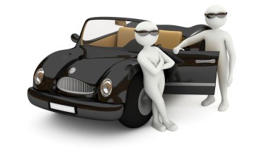 3d white men standing near black car clipart