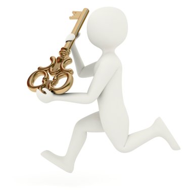 3d man running with big key clipart