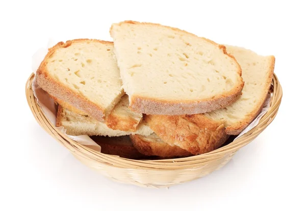 Plátky chleba v malé koše — Stock fotografie