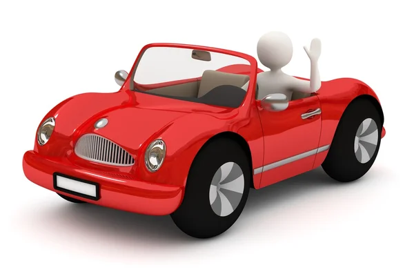 3d man going with red car — Stock Photo, Image