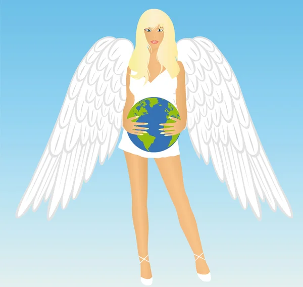 女孩与地球的天使 — 图库矢量图片#