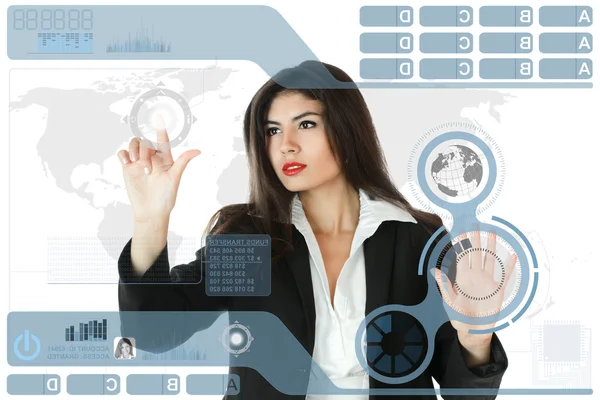 Young businesswoman working on touch screen — Stock Photo, Image