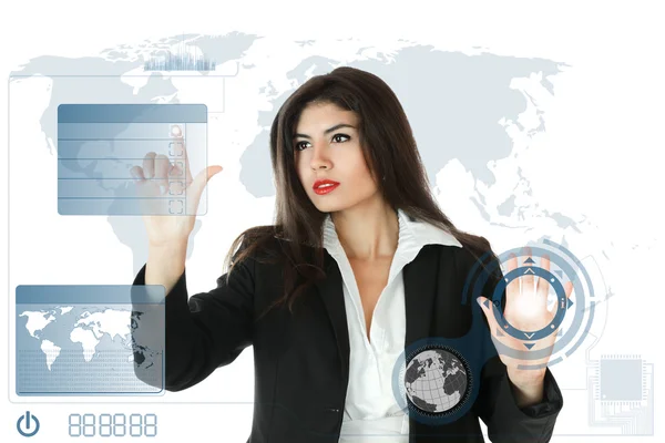 Young businesswoman working on touch screen — Stock Photo, Image