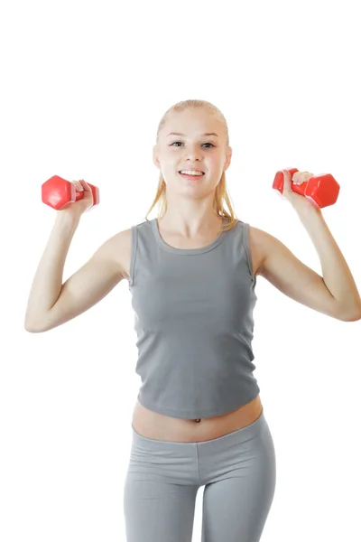 Fitness-Mädchen mit Kurzhanteln — Stockfoto
