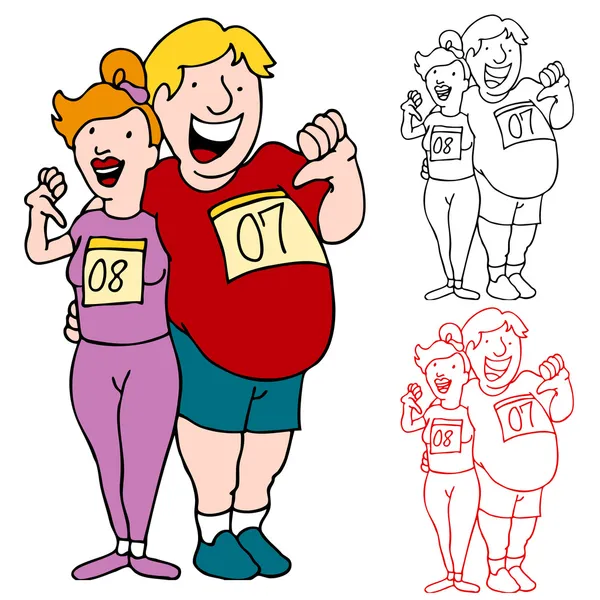 Casal Junte-se a Maratona para perder peso —  Vetores de Stock