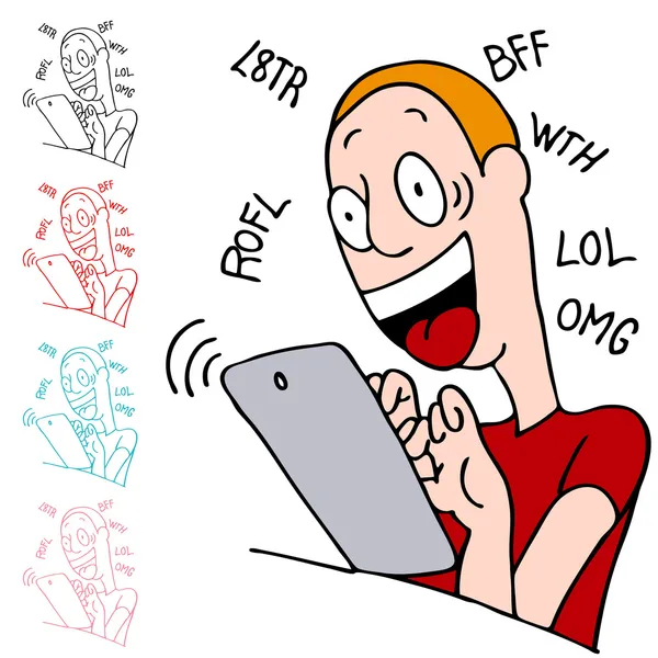 男人在数字平板电脑上使用发短信 abbrevations — 图库矢量图片
