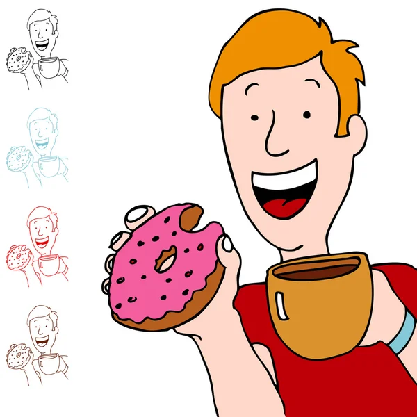 Hombre tomando café y donut — Archivo Imágenes Vectoriales