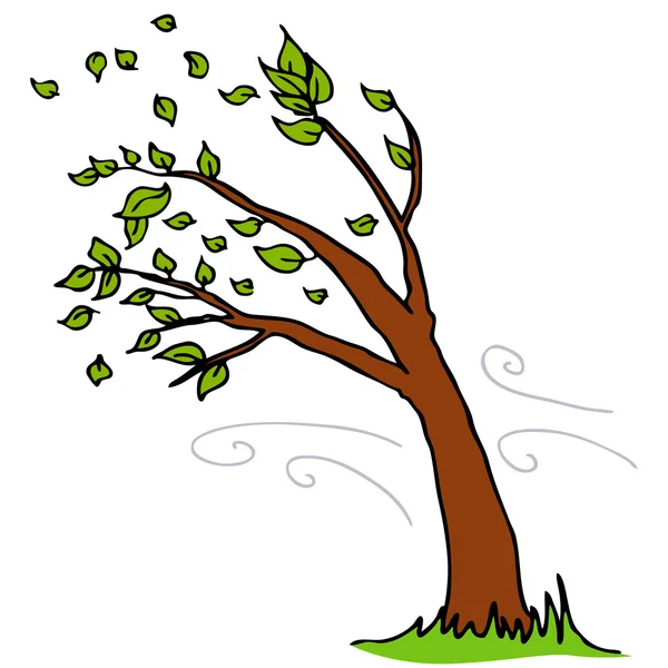 Viento soplando hojas del árbol — Vector de stock