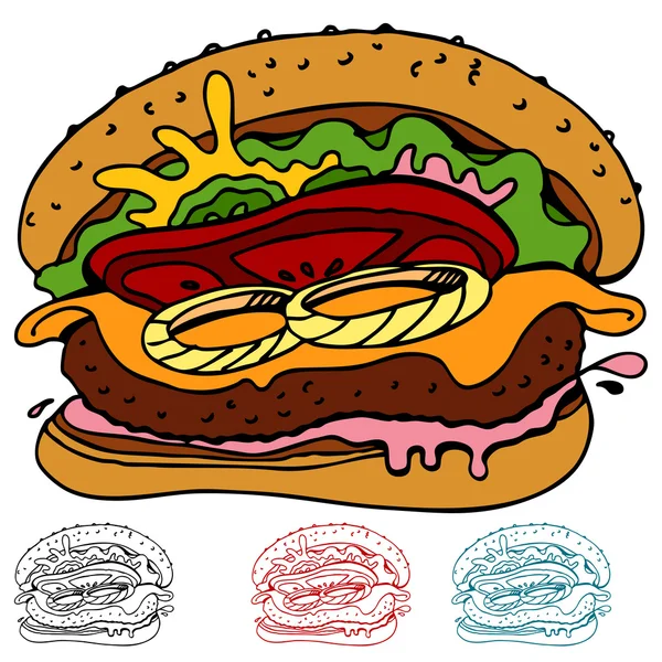 Zestaw soczystych hamburgerów — Wektor stockowy