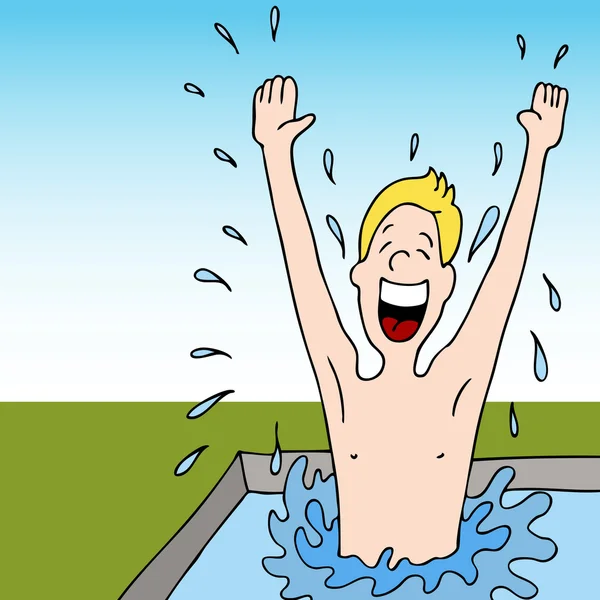 Hombre salpicando agua en la piscina — Vector de stock