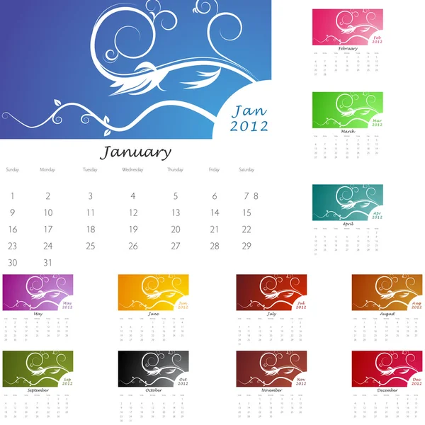 Kalender Rancangan Vine Alam 2012 - Stok Vektor