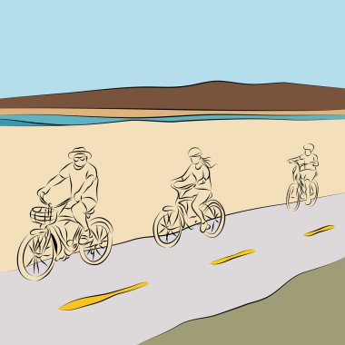 Family Riding Bicycles On The Beach clipart