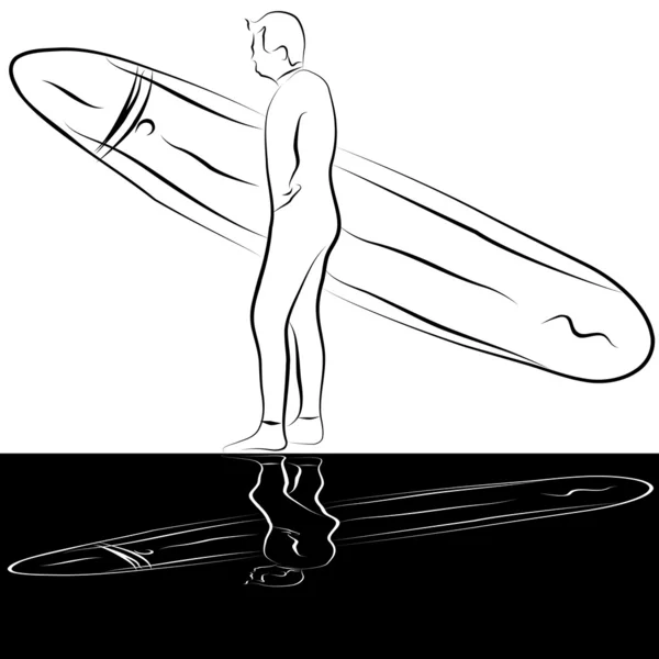 Surfer Line Drawing — Stock Vector