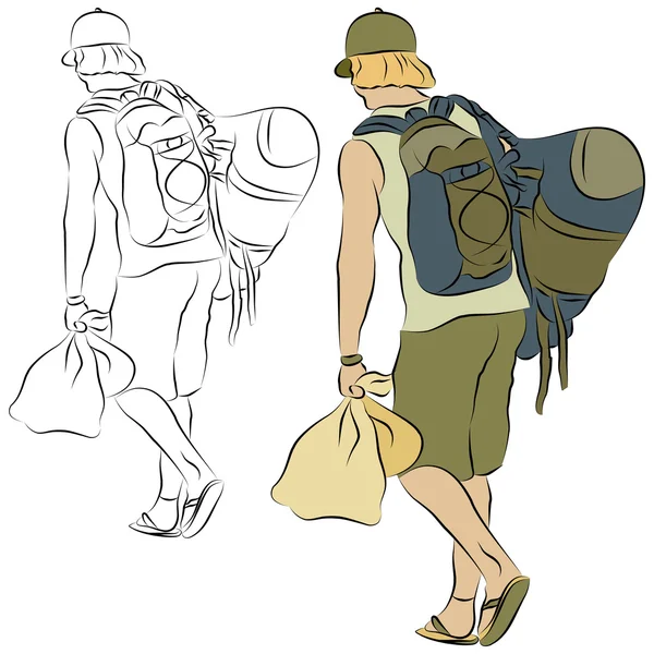 Jeune homme portant beaucoup de sacs — Image vectorielle